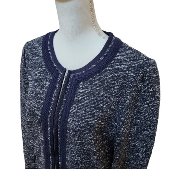 Talbot's Woman Navy Blue and White Collarless Zip Up Blazer, 14W NWT - Picture 6 of 11